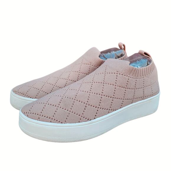 Stretch Knit Sneaker Steve Madden Bequilt Size 8.5 Pink Tan Diamond Quilted - Picture 4 of 13